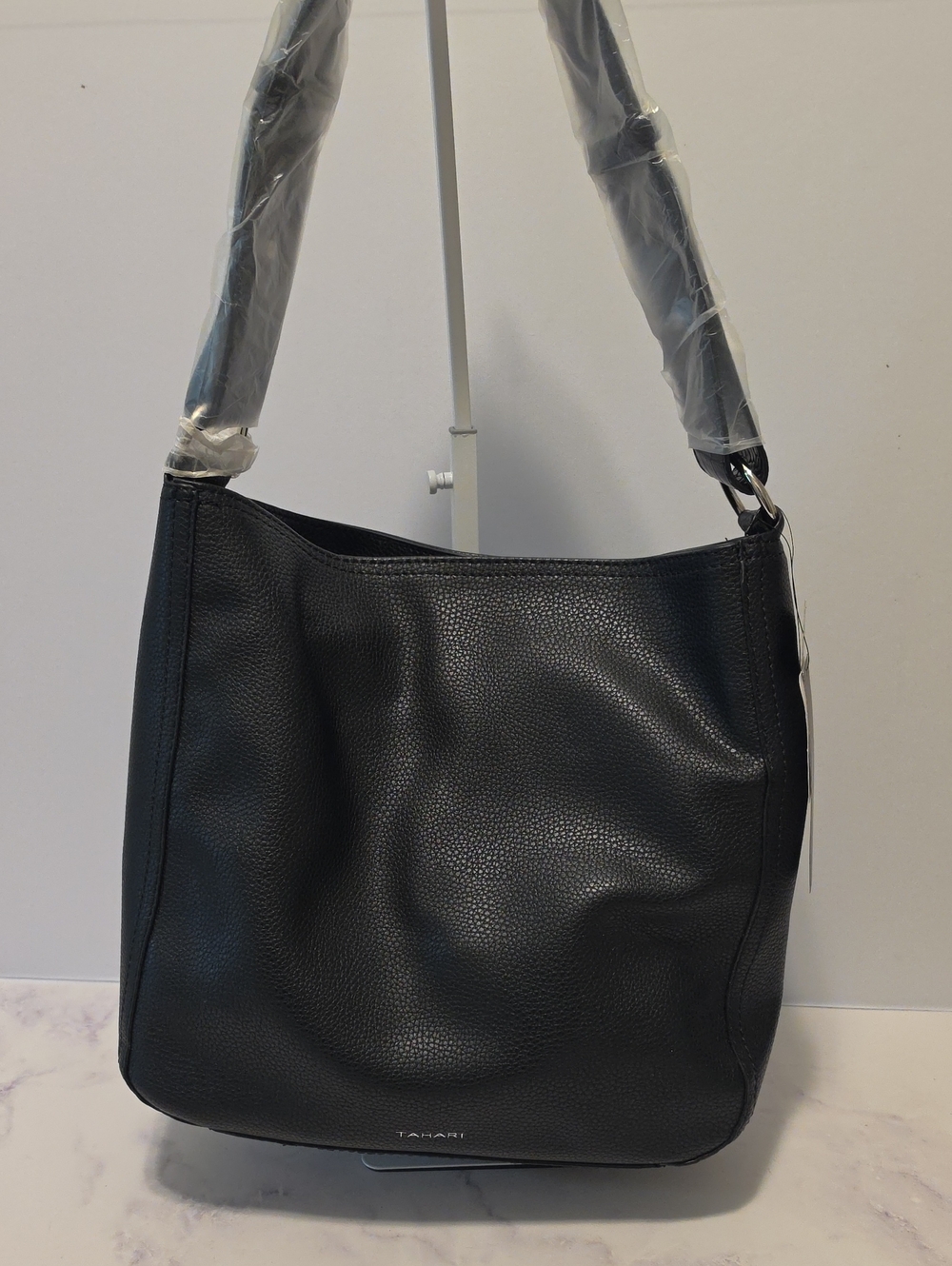 Tahari Vegan Leather Black Pebbled Hobo Bag